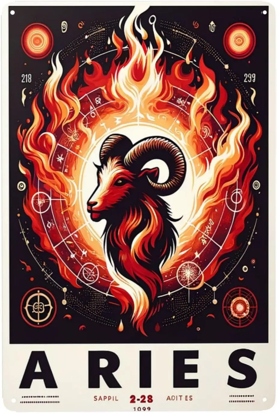 Dynamic Aries Fire Zodiac Tin Sign Astrological Metal Wall Art,Star Sign Horoscope Decor,Home Outdoor Accent,Retro Poster f sign