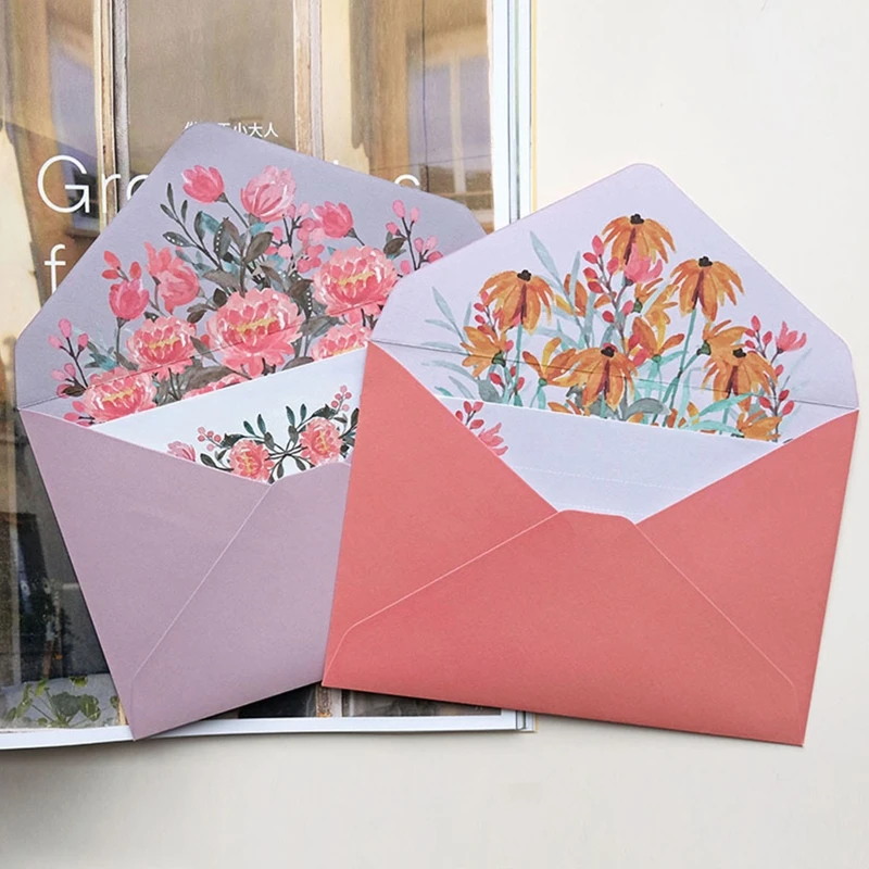 Letter Paper Stationery Kit Flower Envelop Set Wide Ruled A5 Letter Papers for Home Party Invitation Thank You  Letter