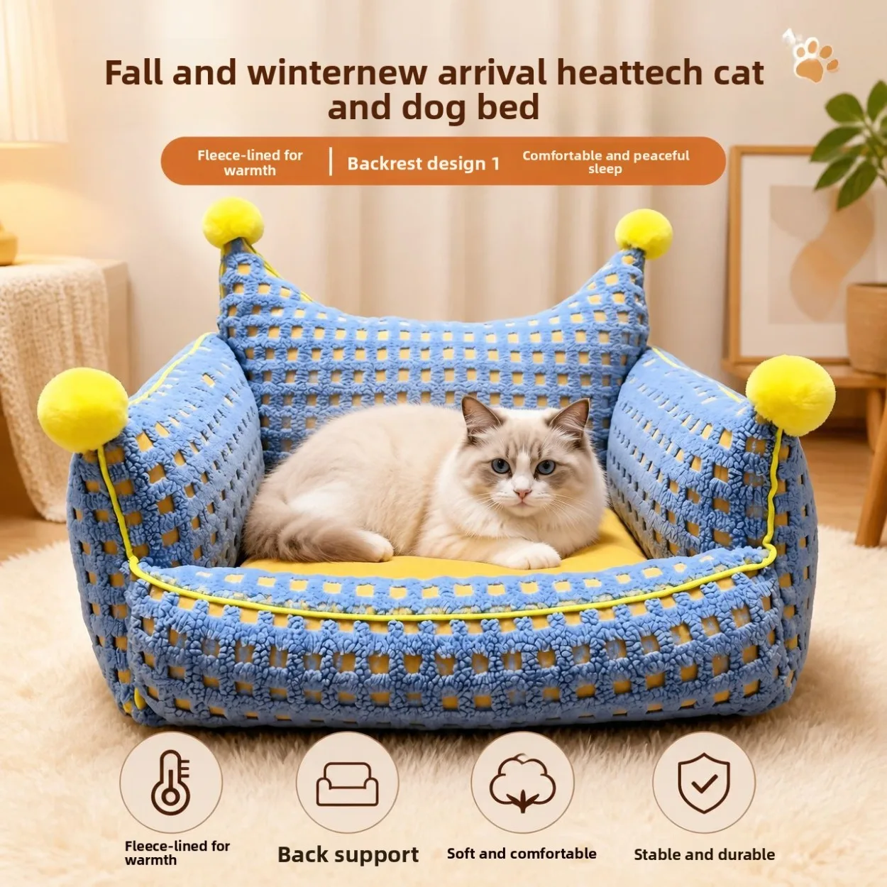 New autumn and winter warm cat and dog beds with added velvet, thickened pet sofas, pet sofa beds, and removable dog beds