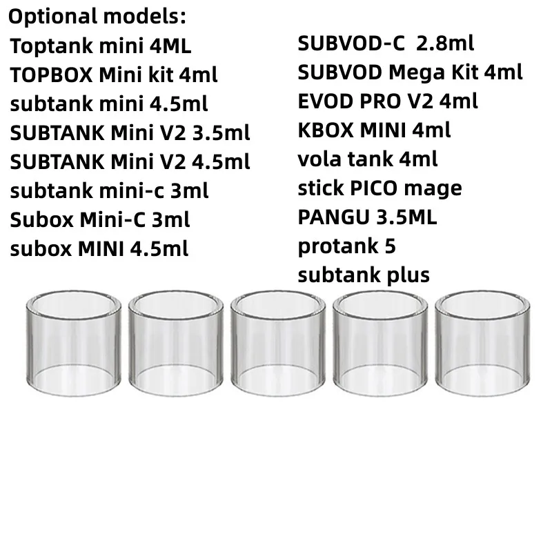 5 Stuks Yuhetec Glazen Beker Voor Kanger Toptank Mini/Topbox Mini Kit/Subtank Mini V2 / Subox Mini-C/Evod Pro V2/Stick Pico Mage