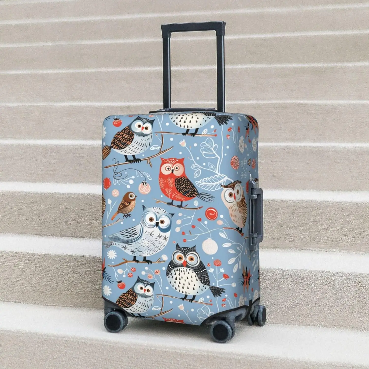 

Winter Owl Birds Luggage Cover Washable Elastic Suitcase Cover Anti-Scratch Travel Luggage Protector Covers for Kids Adult