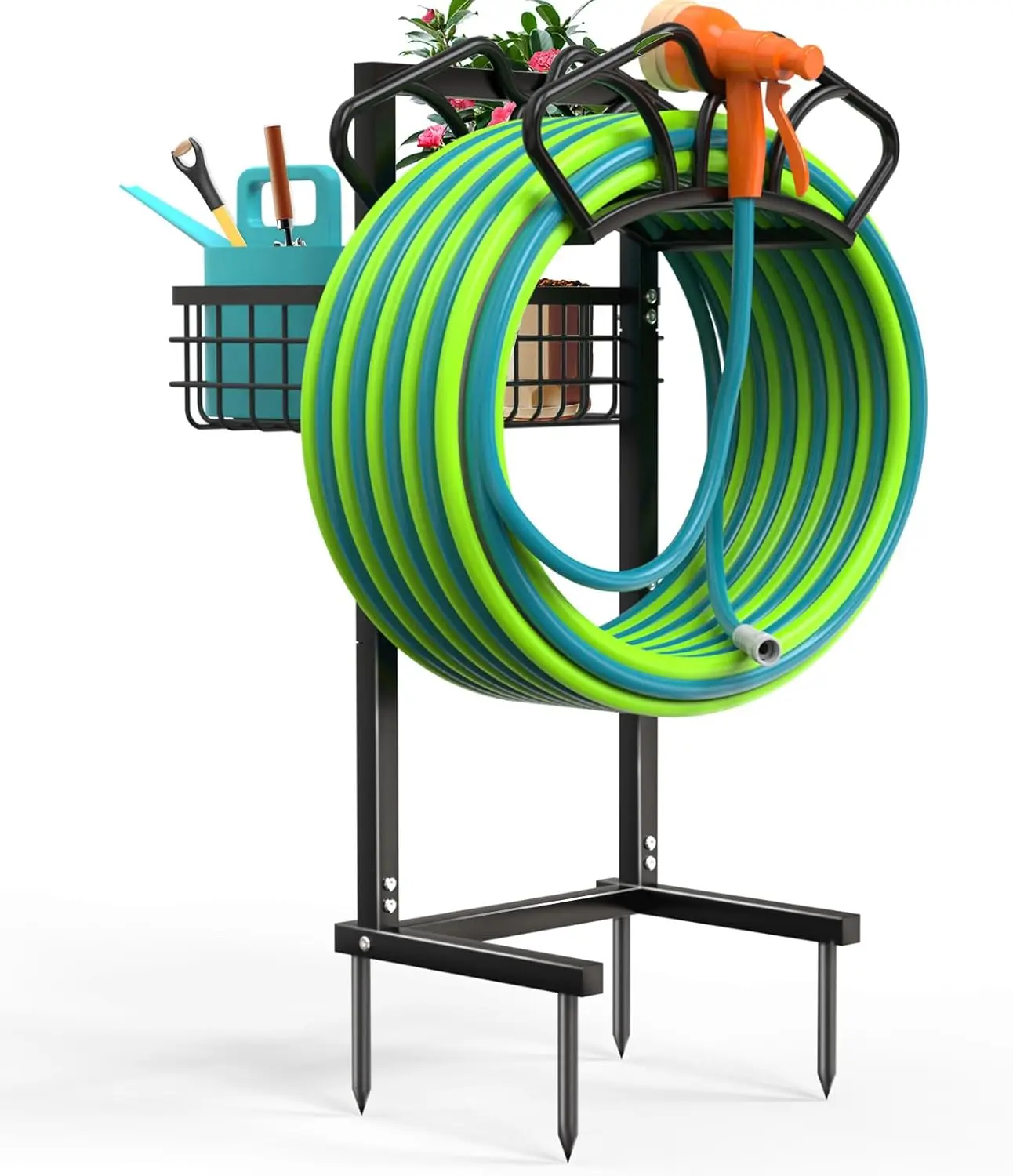 

Модернизированный держатель садового шланга с большой корзиной, опорой для шлангов длиной 160 футов, отдельно стоящее съемное хранилище для дворовой газоны
