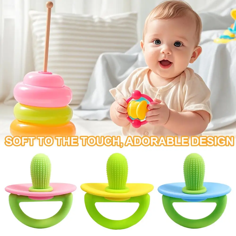 Silicone Teether Ring, Pacifier Type Teething Tool, Soft Molar Stick with Massage Dot