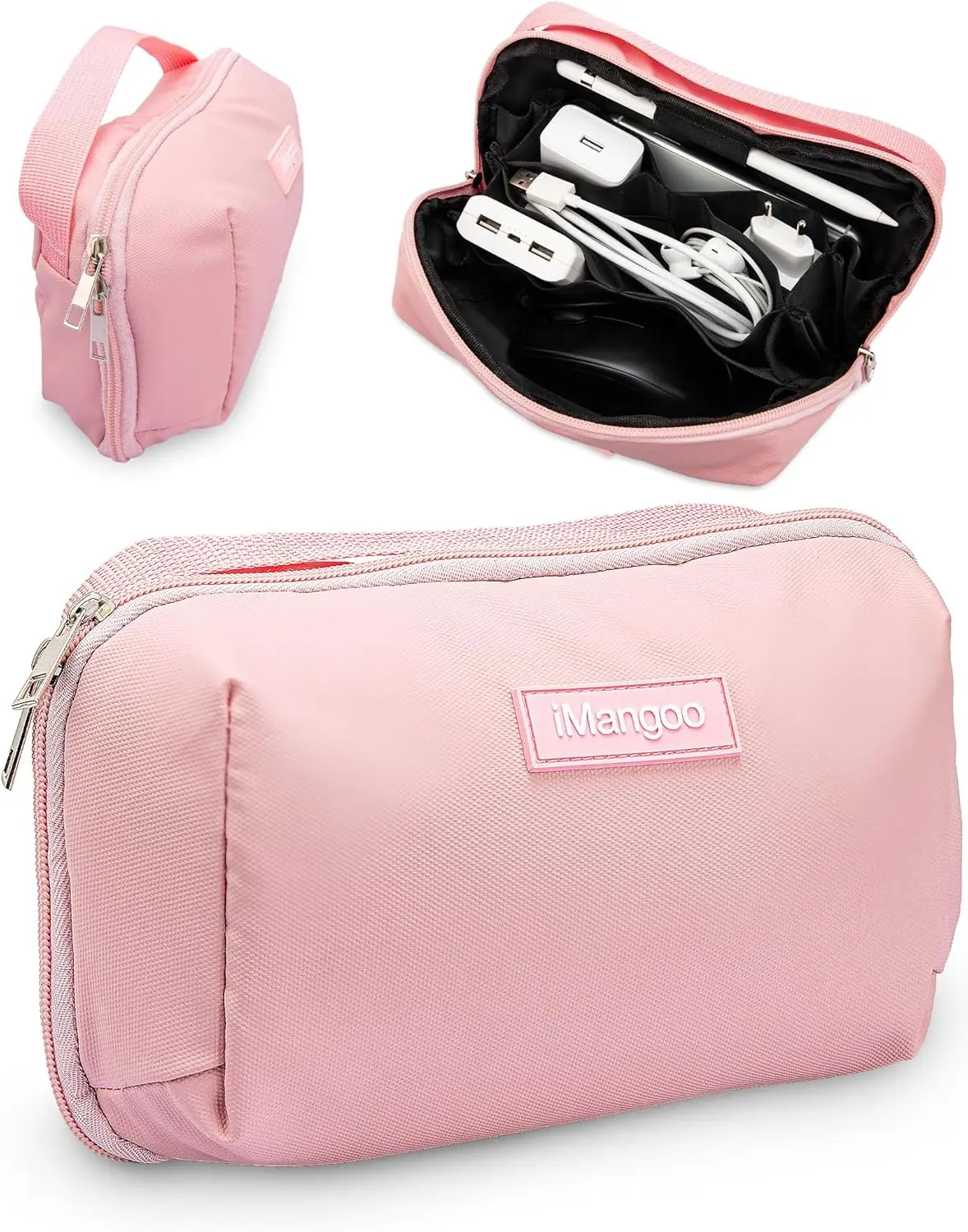 

Large Capacity Backpack Organizer Pouch, Tech Electronics Travel Essentials Kit with Carrying Holder, 150° Open Portable Accessories Bag for Charger Power Bank Cable Cord, Daily Purse for Women, Pink