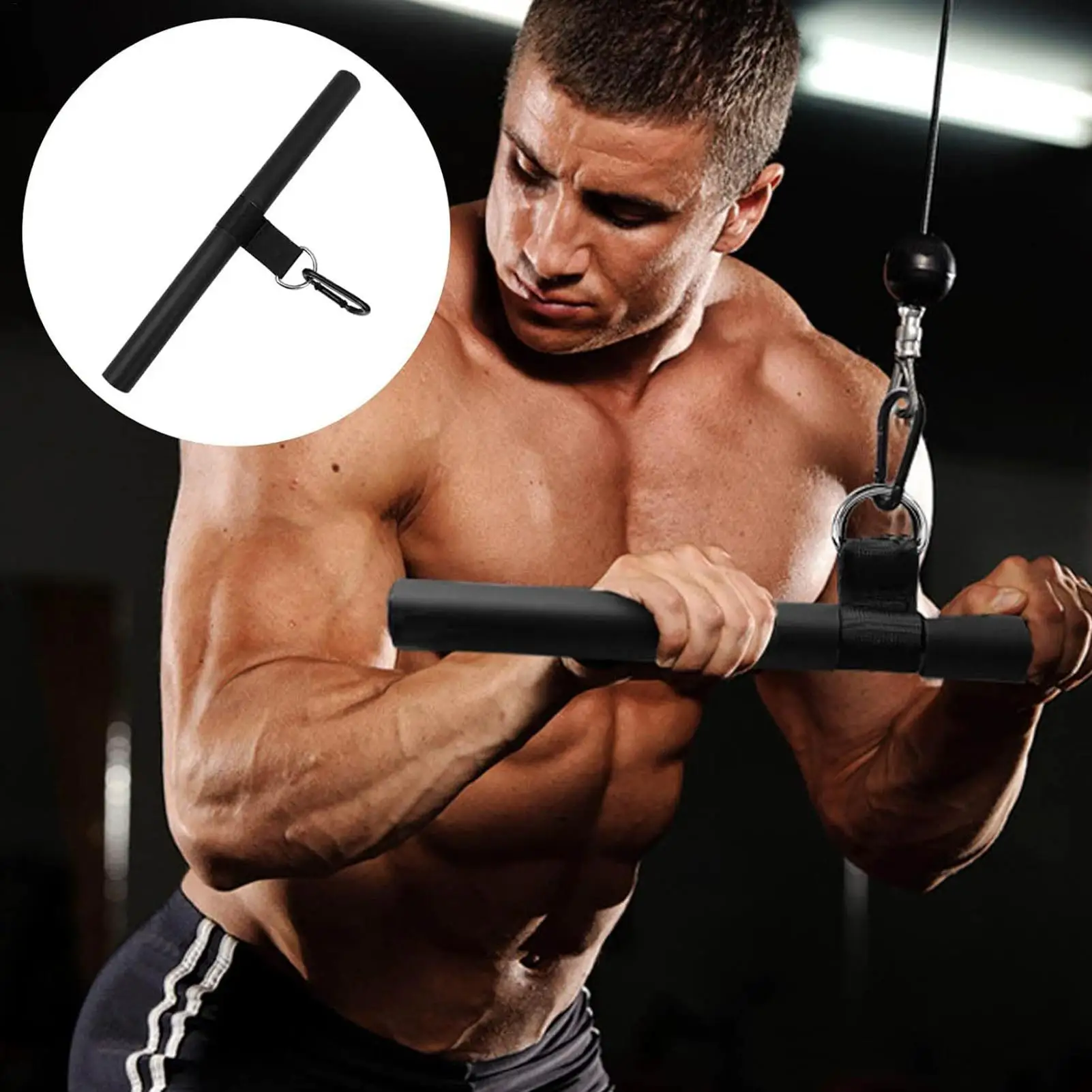 Manijas de ejercicio con palanca trasera y agarre antideslizante, barra de tracción muscular, barra recta giratoria para máquina de poleas