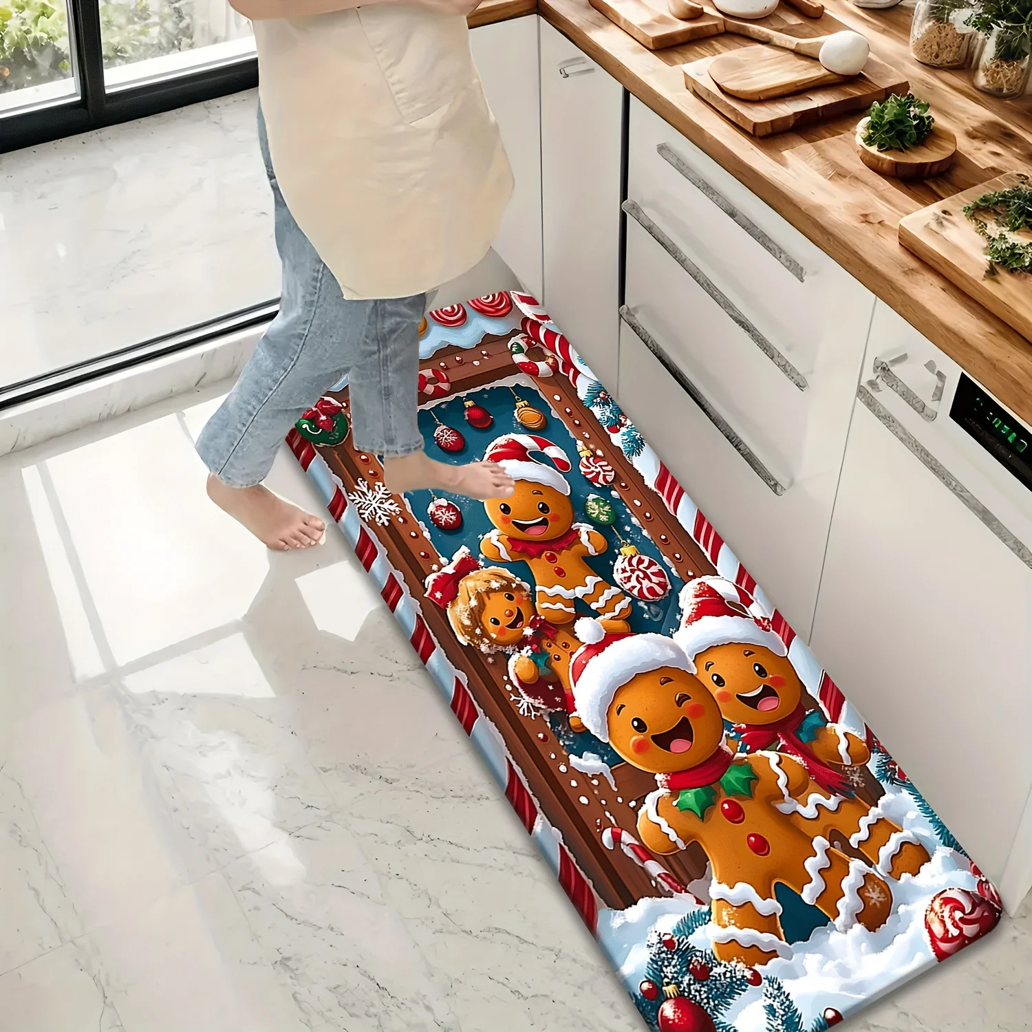 VIKAMA Christmas Rug Cute Gingerbread Man Mat Long Room Rug Kitchen Rug Soft Bedside Rug Carpet For Living Room Bathroom Mat