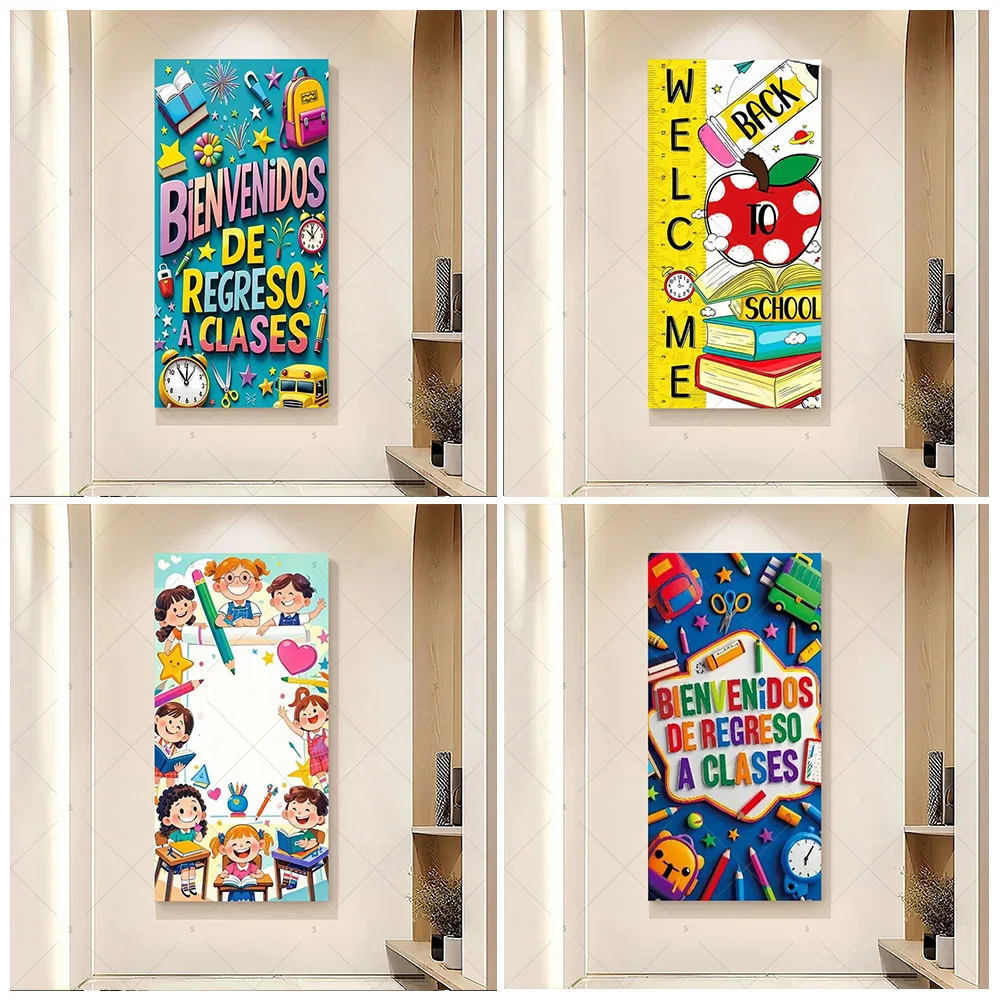 

The Start Of School Season Door Cover Backdrop Welcome Back to School Clock Book Background Party Decoration Photo Shoot Props