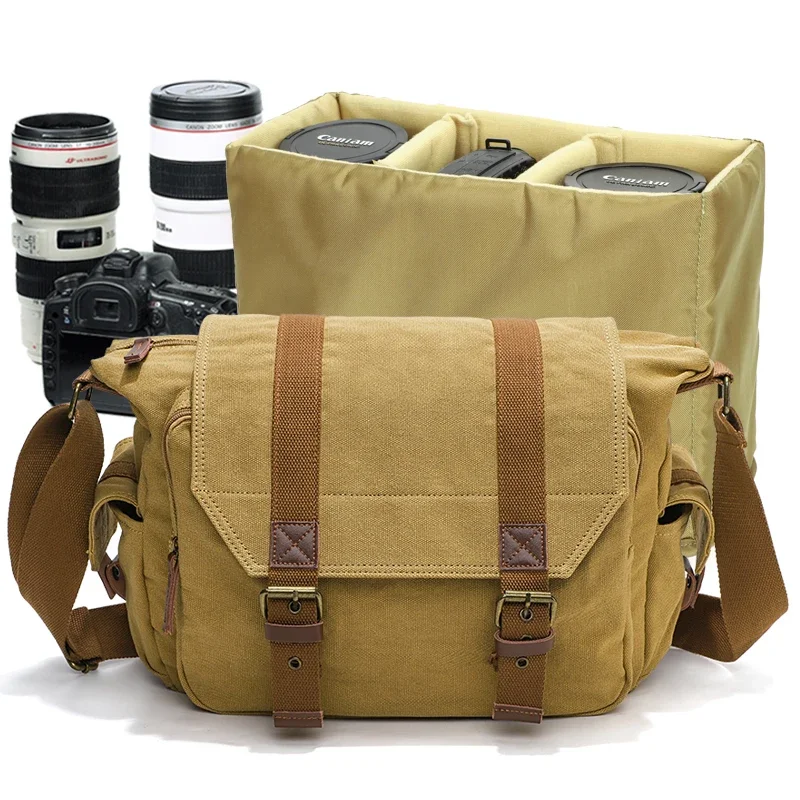 Latest 2024 model DSLR SLR Canvas Shoulder Bag Shockproof Camera Messenger  with Removable  insert Case