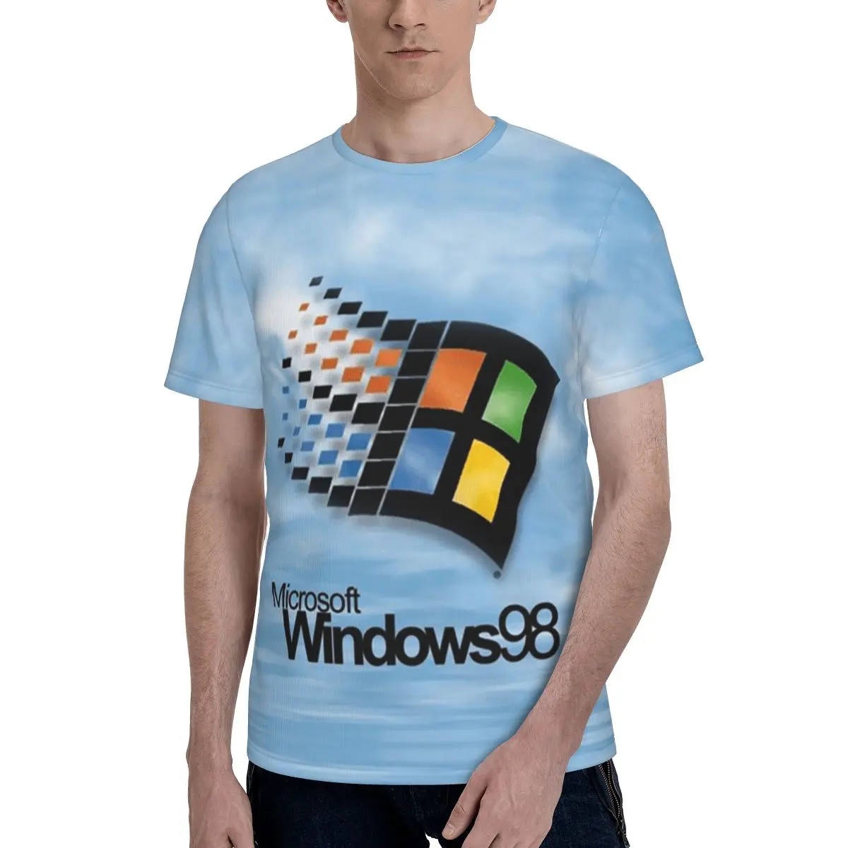 Windows 98 Start Screen T-Shirt for Men Cotton T Shirts Men's Short Sleeve Crew Neck Summer Clothes Tops
