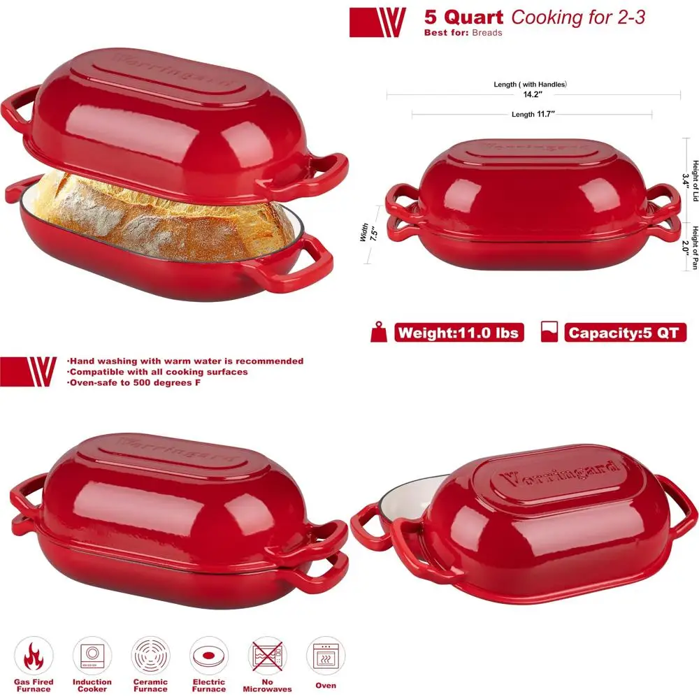 

Чугунная голландская духовка на закваске для домашней выпечки хлеба, сковорода для мясного рулета с крышкой, идеально подходит для выпечки аутентичного хлеба и кассеро