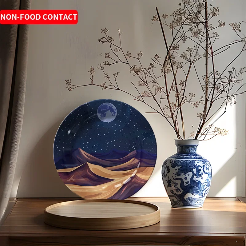 1pc Desert Moonlight Ceramic Decorative Plate - Round Non-Food Contact Artistic Home Wall Decor for Living Room, Bedroom, Study