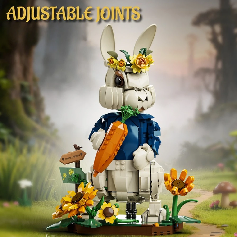 Zestaw klocków MOC Słonecznik Zwierzę Wiejski Królik z Wybrzuszanymi Zębami Uroczy Króliczek Wielkanocny Pomysł na Zabawki dla Dzieci Prezent na Urodziny Święta