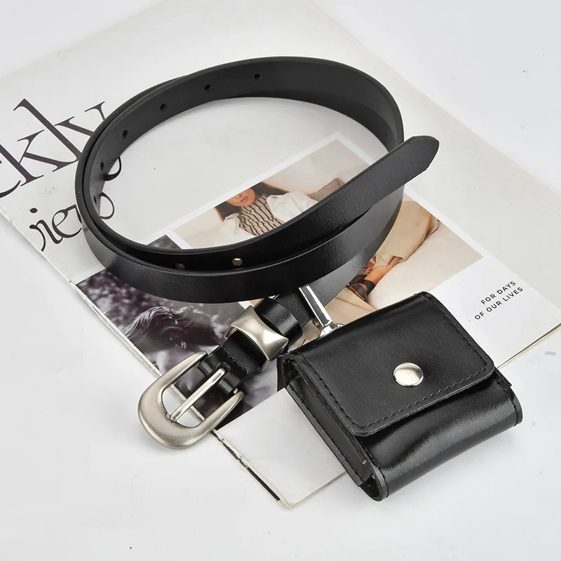 Novo design integrado de bolsa de cinto feminina de couro genuíno, mini bolsa de cintura com cinto para mulheres