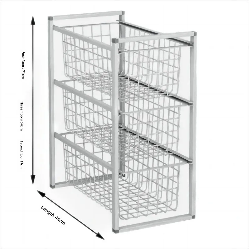 Wardrobe clothing storage pull basket cloakroom drawer rack multi-layer metal basket non-punching layered storage cabinet