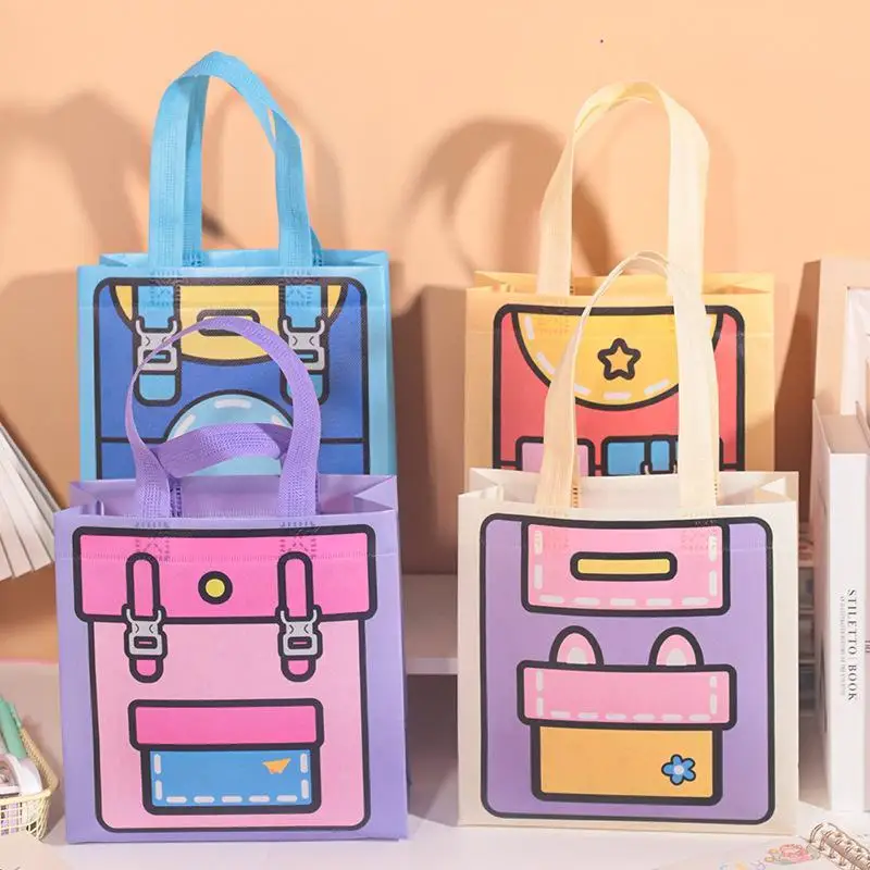 5 Stück niedliche Cartoon-Tragetaschen aus Vliesstoff in Dopamin-Farben, wiederverwendbare Handtasche, Geschenkverpackung für Kinder, für Partys, Feiertage und den täglichen Gebrauch – Detail 2