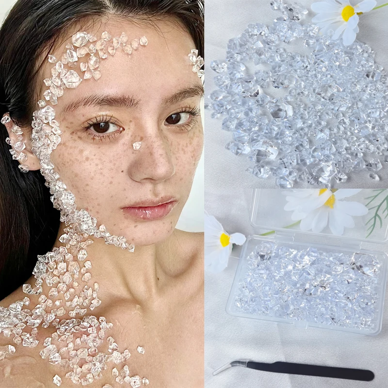 

1 set 2boxes Transparent Gem Stickers Scar Makeup Ice cubes Halloween DIY Eyes Face Jewels Stickers Cool Cosplay Fake Tattoos