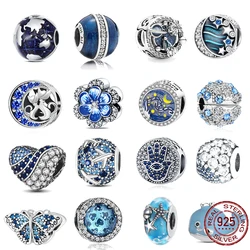 925 sterling silver Blue positioning buckle Fit Original Pandora charm bead Charm Bracelet Necklace Trinket Diy Women Jewelry