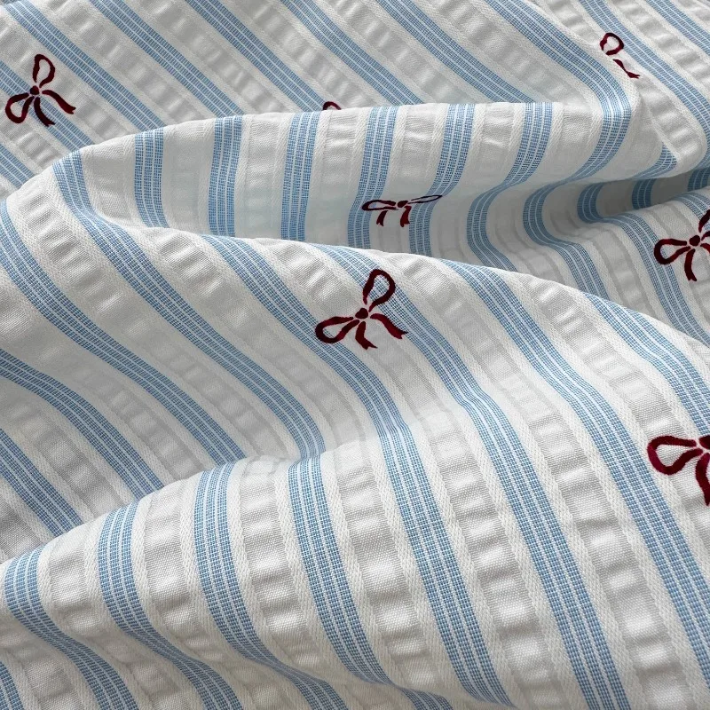 

Ins Korean Stripe Bow Design Polyester Cotton Fabric Women Dress Shirt Kids Cloth Material By The Meter
