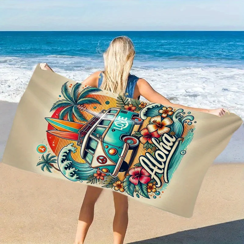 Aloha Surf Bus Oversized Microfiber Beach Mat and Bath Towel-Super Absorbent Quick Drying, Vibrant Design Bath Towel view 2