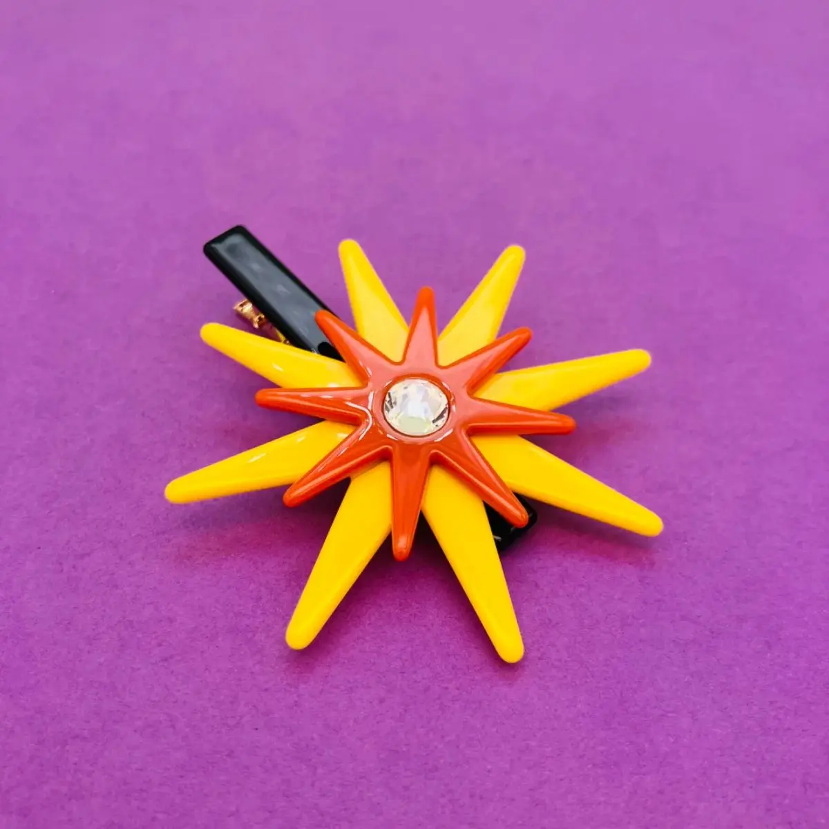 

Lemon Yellow Sun Eight-Pointed Star Side Hair Clip | Original Sun Star Duckbill Clip, Bright Healing Acetate Hair Accessory