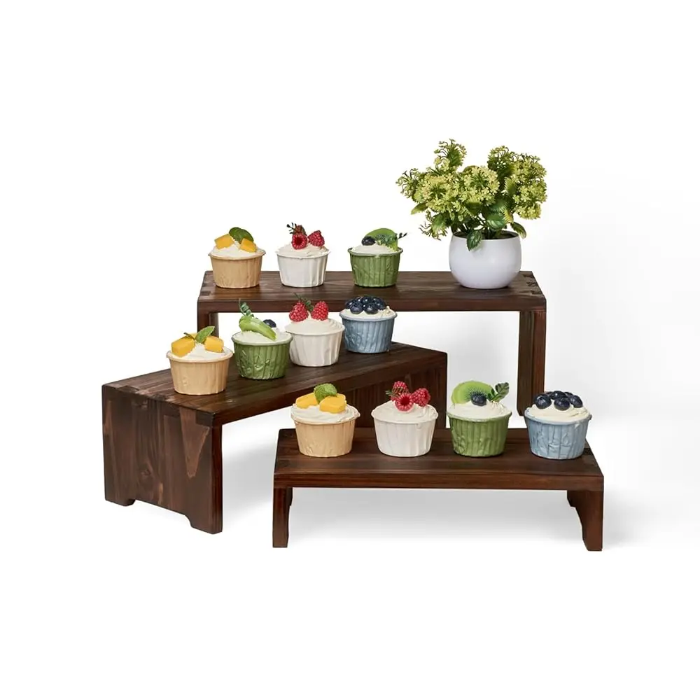 

Set Of 3 Wooden Rustic Cupcake Stand For 24 Cupcakes, Stepped Wood Display Stand For Weddings, Tiered Party Buffet Table