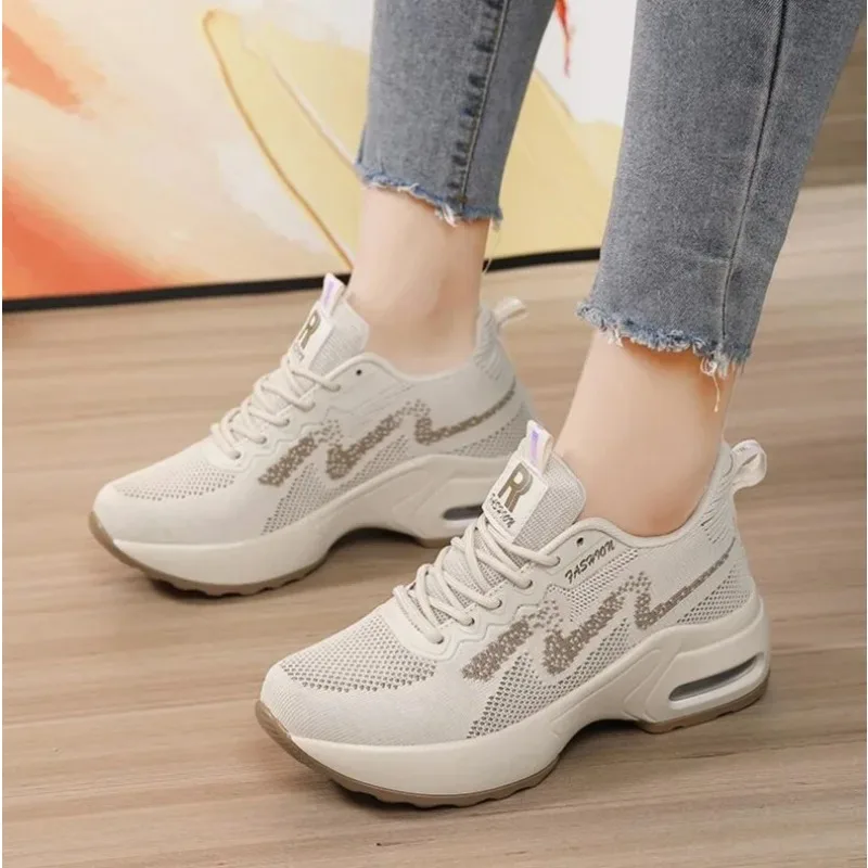 

2024 New Platform Wedges Women's Sneakers Spring Autumn High Quality Mesh Breathable Increased Women's Shoes Casual Shoes