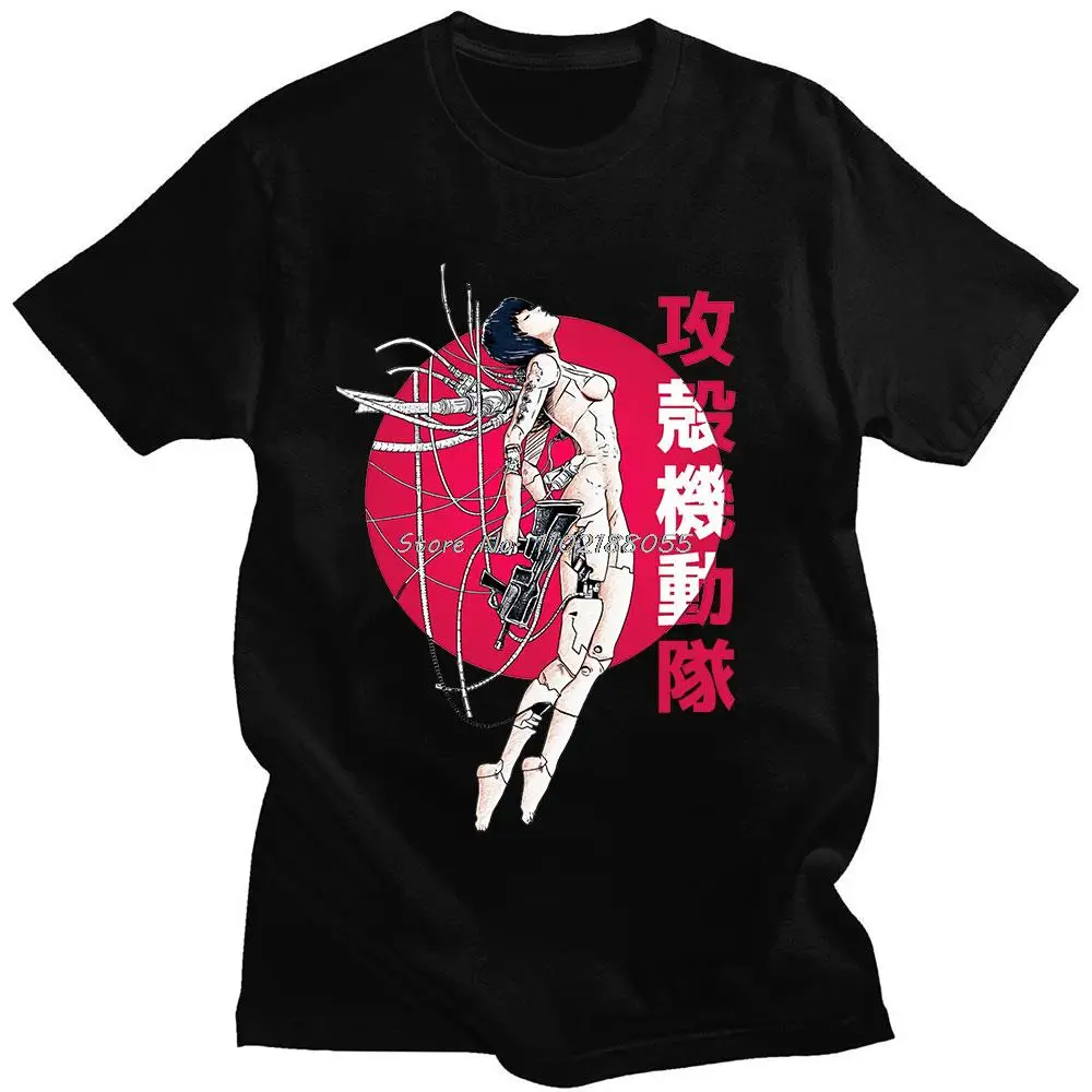 Anime Ghost Soldier Ghost in The Shell T-Shirts Men's Cotton Short Sleeve Tee Shirt Manga Kusanagi Motoko Oversized T Shirt Tops