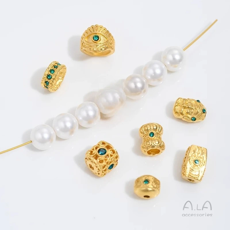 Vietnamese Sand Gold Accessories Green Diamond Bead Spacer Running Ring Cylindrical Barrel Bead Back Cloud Spacer Beaded Jewelry