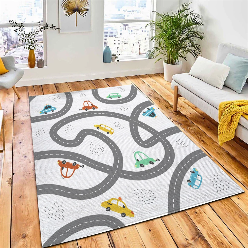 CLOOCL Flannel Rug Urban Road Track Child Throw Rugs Non-Slip Floor Mat Soft Doormats Carpetfor Living Room Bedroom Dropshipping