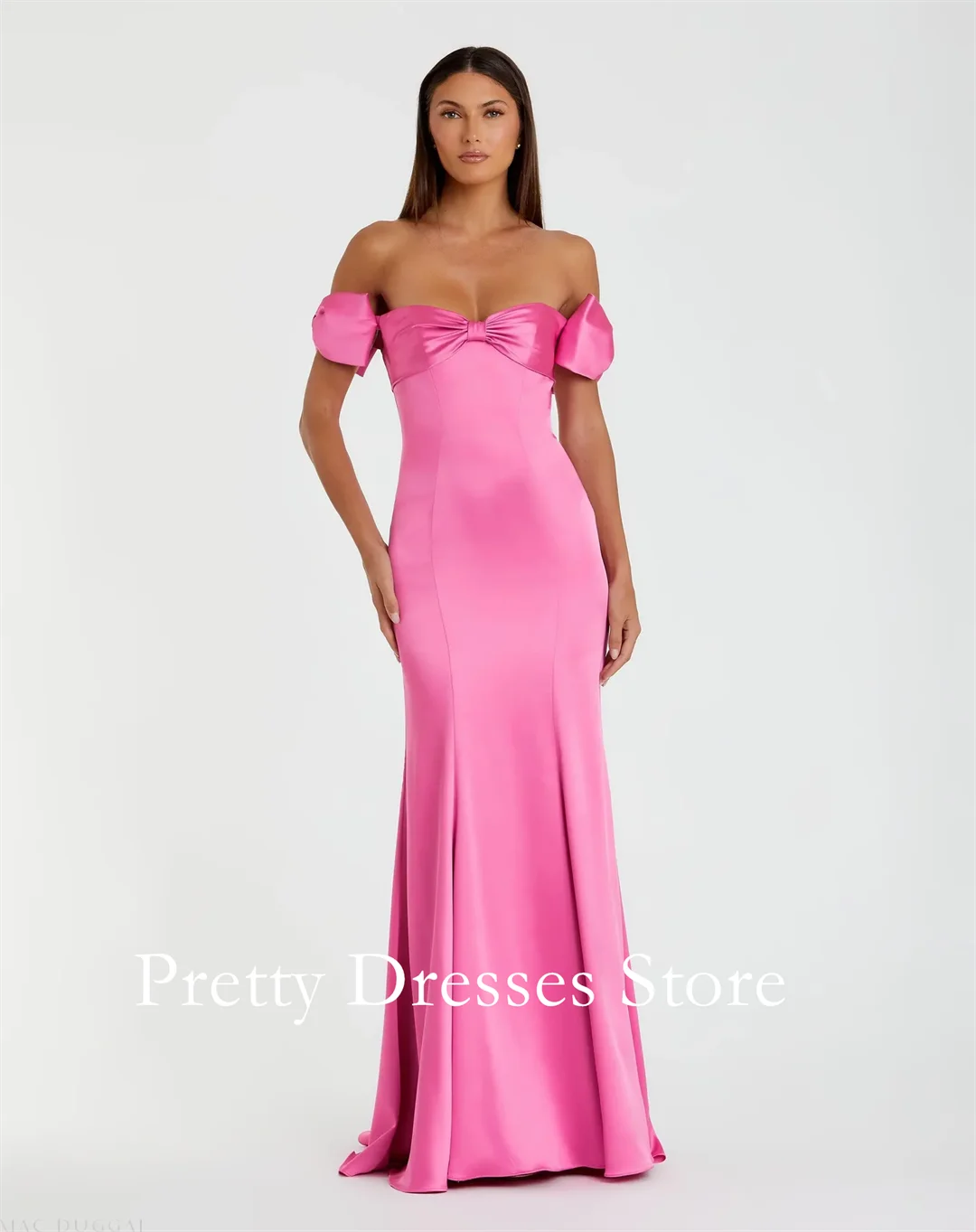 

Розовое атласное платье-труба с открытыми плечами и бантом Вечерние платья Индивидуальные вечерние платья для выпускного вечера Вечерние платья de fiesta