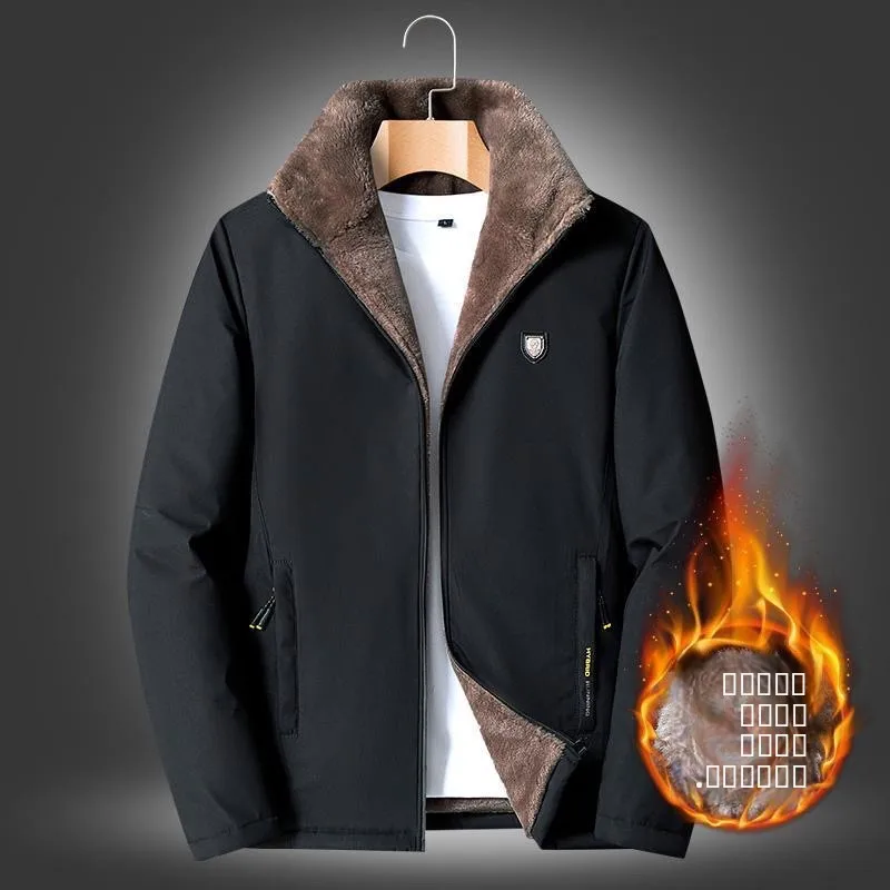 

Мужское утепленное пальто на флисовой подкладке из полиэстера на молнии для мужчин среднего возраста, повседневное, деловое, теплое