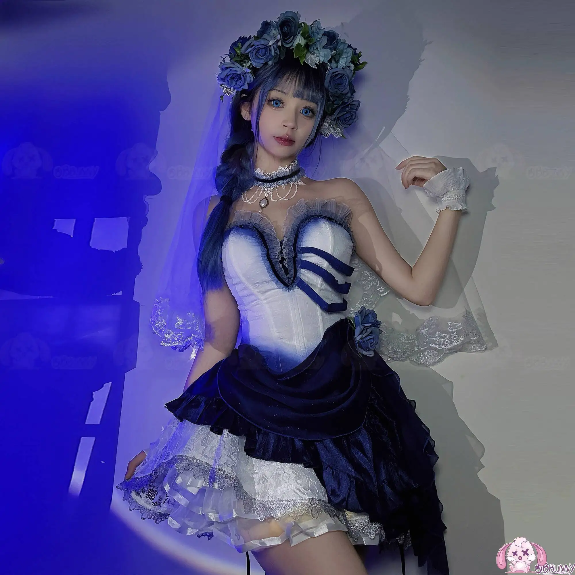 

Взрывной кролик Хэллоуин труп невесты косплей костюм синий градиент готическое платье женский косплей наряд