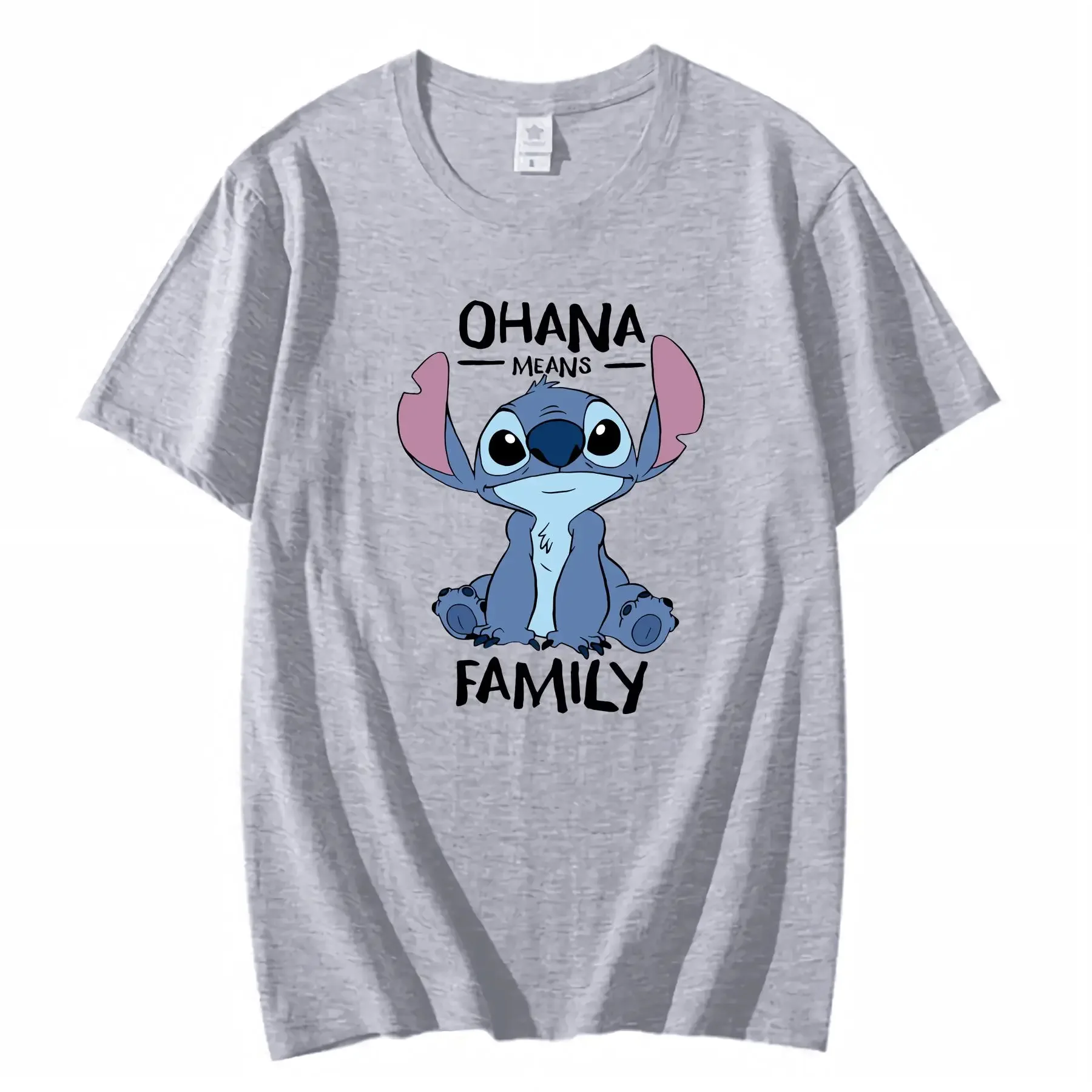 Disney Stitch OHANA T-shirt per bambini in poliestere Design cucito carino per l'estate Casual Compleanno Abbigliamento da festa quotidiano vintage lavato
