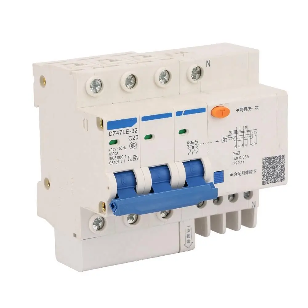 

DZ47LE-32 3P+N 20A Автоматический выключатель постоянного тока C20 Защита от утечки 400 В — надежное управление током