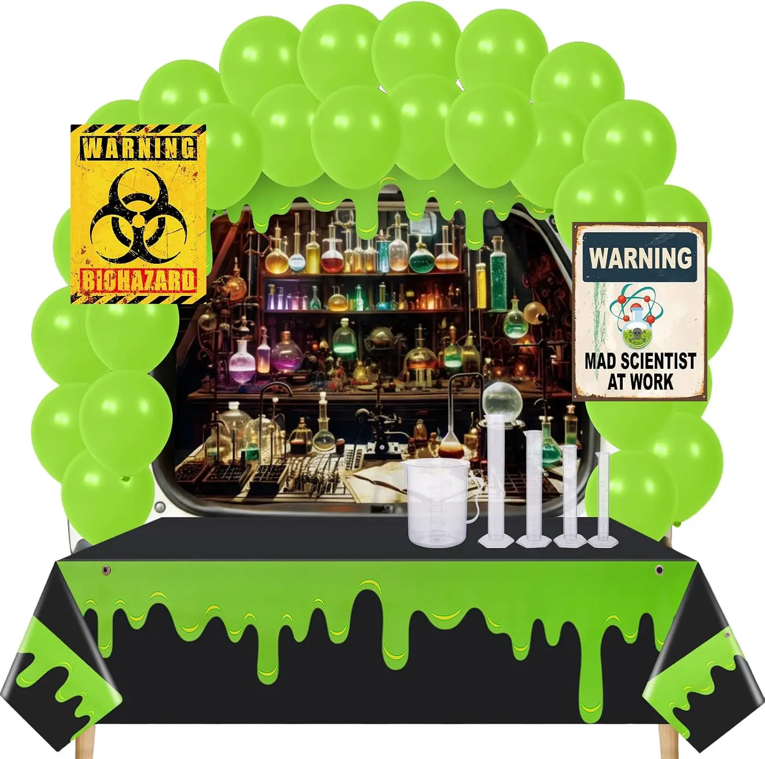 Breling 41 Pcs Halloween Mad Scientist Party Decor Backdrop Tablecloth
