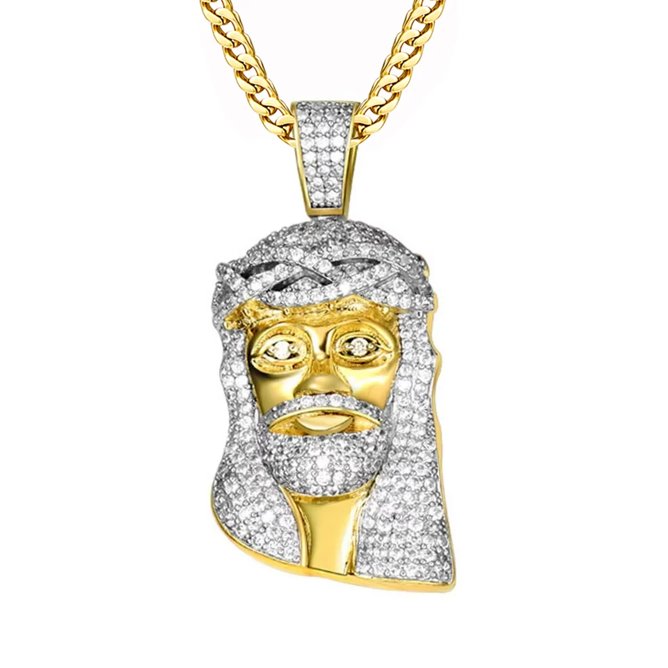 

VANAXIN Jesus Pendant Iced Out for Men 14k Gold Plated Shining Cubic Zirconia Charm Necklace Hip Hop Jewelry