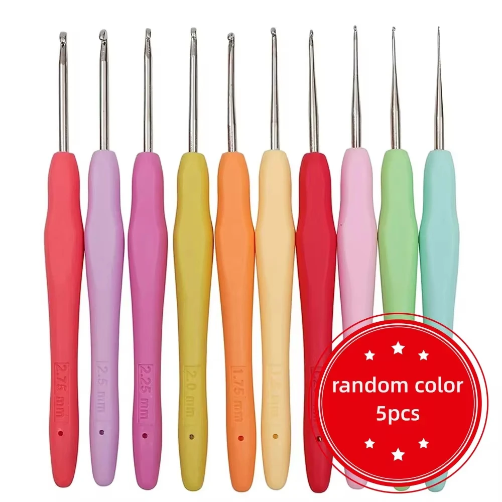 

5Pcs/Set Ergonomic Crochet Hook Set 2-4mm Rubber Handle Aluminum Knitting Needles For Crocheting Yarn