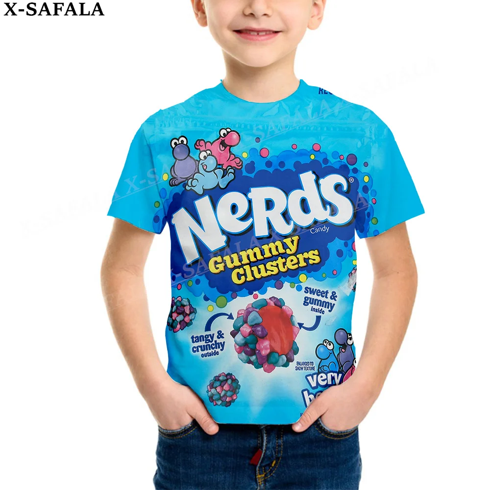 Novelty Funny Nerds Candy Food Customized 3D Printed Children Milk Fiber T-shirt Round Neck Boys Girls Kids  Casual Tops-2