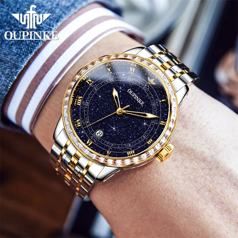 OUPINKE Starry Sky Dial Top Brand Luxury Automatic Watch For Men Mechanical Waterproof Sapphire Man Watches Relogio Masculino