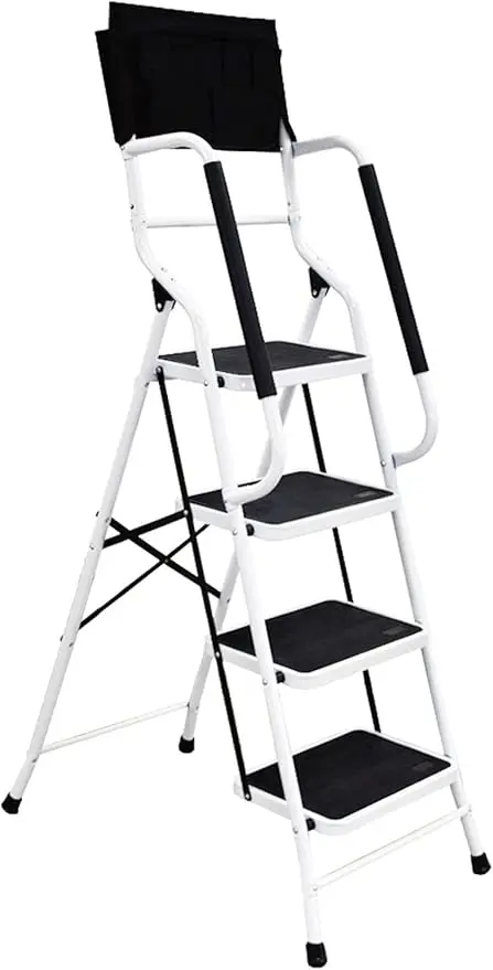 

Wiberwi 4 Step Ladder with Handrails, 500 lb Capacity, Step Stool, Folding Portable Ladders, Non-Slip, with Attachable Tool Bag