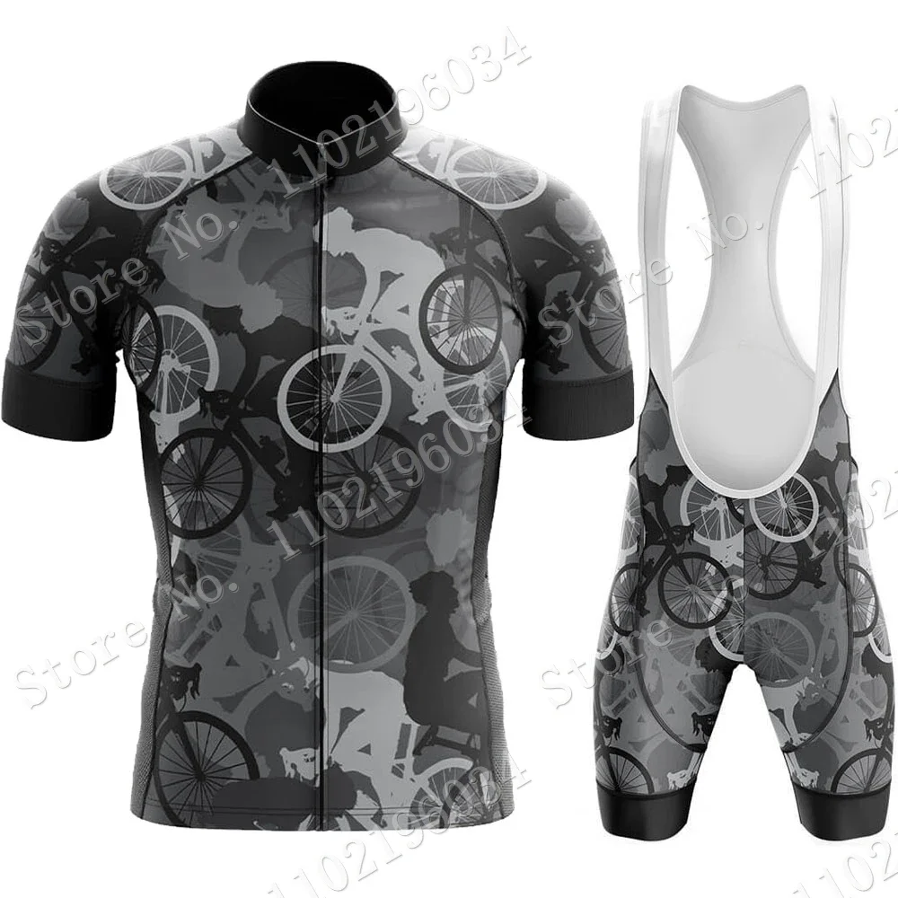 2024 Camouflage Mens Cycling Jersey Set Short Sleeve Ride Summer Gray Clothing Road Bike Shirts Suit Shorts MTB Maillot Culotte