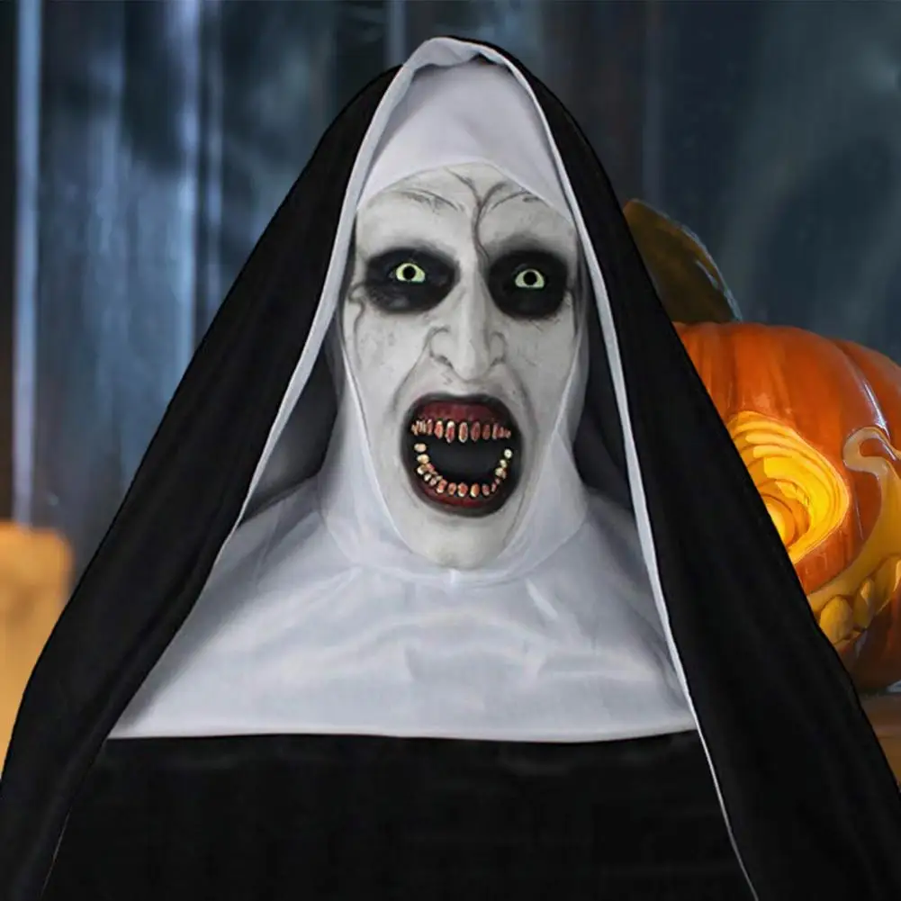 The Horror Scary Nun Latex Mask With/Headscarf Valak Cosplay For Halloween Costume Nun Mask Thriller