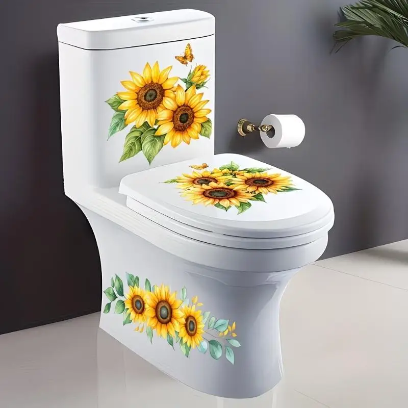 Floral Toilet Sticker Waterproof Bathroom Wall Sticker Toilet Lid Sticker Self-Adhesive Removable Decals Home Decor