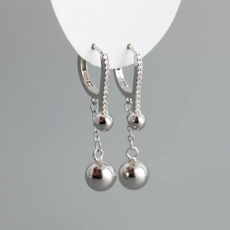 CCFJOYAS Punk 925 Sterling Silver Tassel Round Beads Drop Earrings Women European and American Exaggerated Personality Jewelry