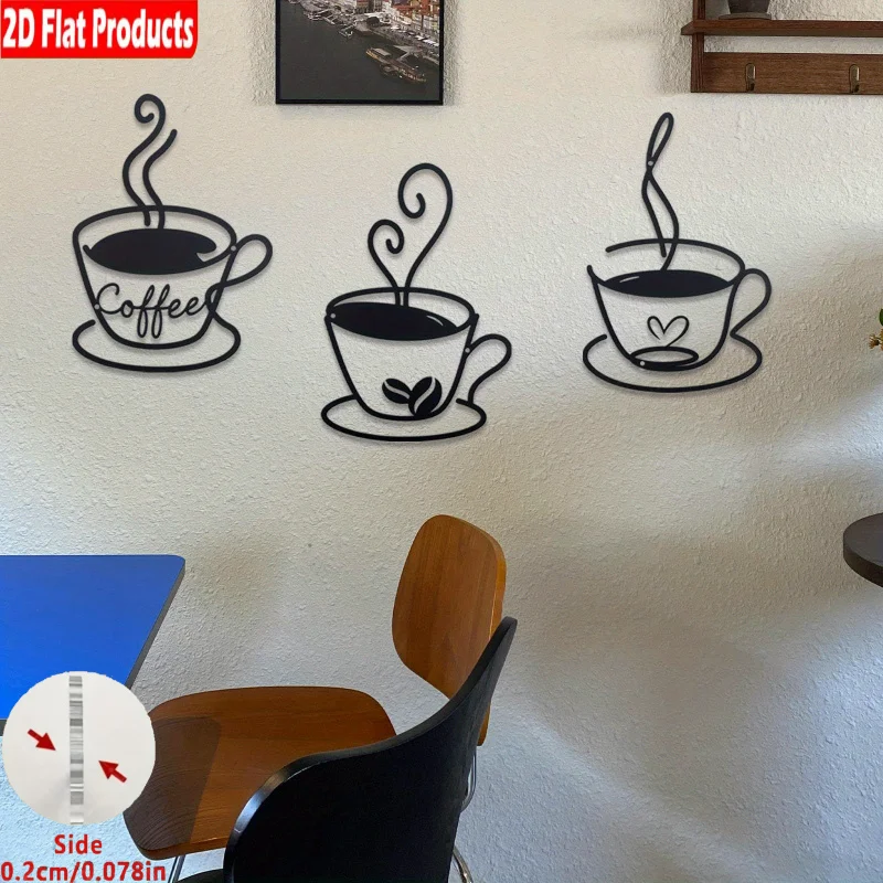 

3pcs Retro Coffee Wall Art, Black Acrylic Metal Sign with Floral & Letter Print for Cafe Bar Home Decor