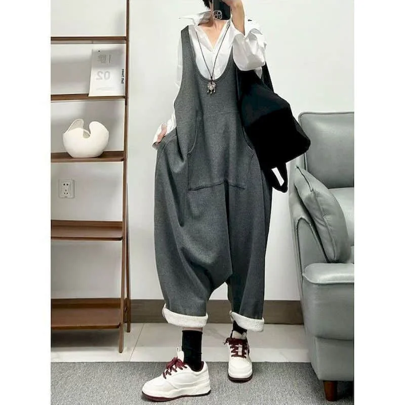 

Striped Jumpsuits for Women Summer Saggy Pants Sleeveless Oversized One Piece Outfits Korean Style Casual High Waist Cross-Pants