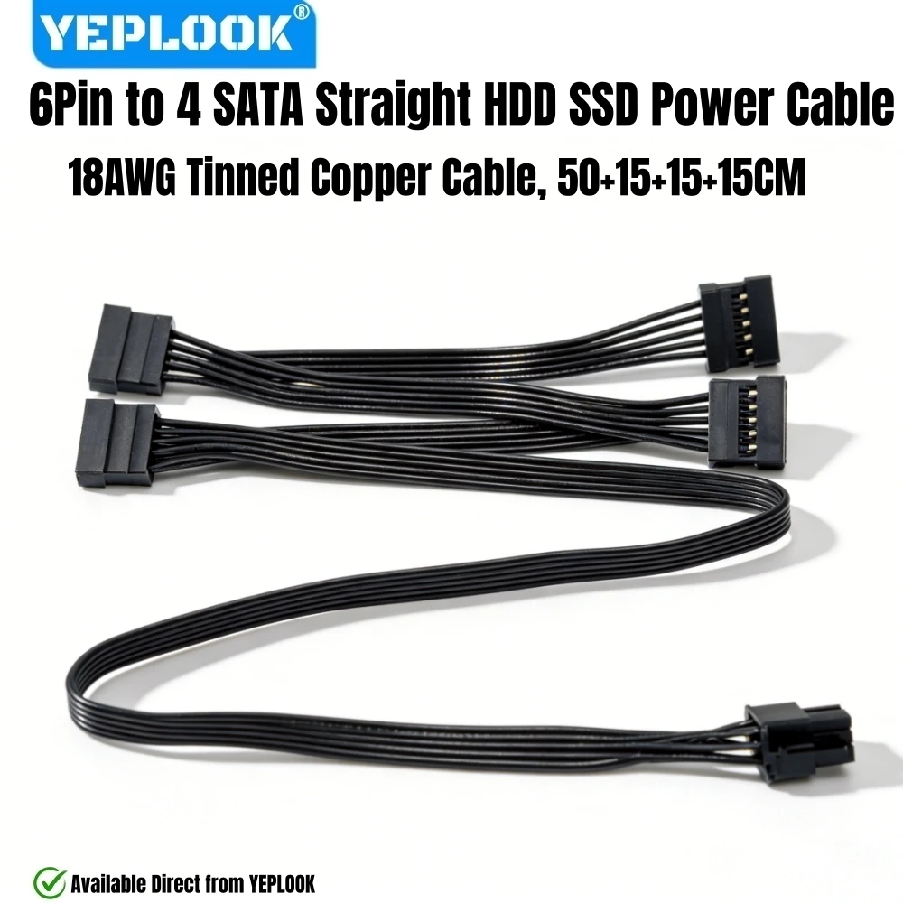 

YEPLOOK 6Pin to 4 SATA Straight SSD HDD Power Cable for Corsair CS850M, CS750M, CS650M, CS550M, CS450M CS-M Type 3 Modular Power