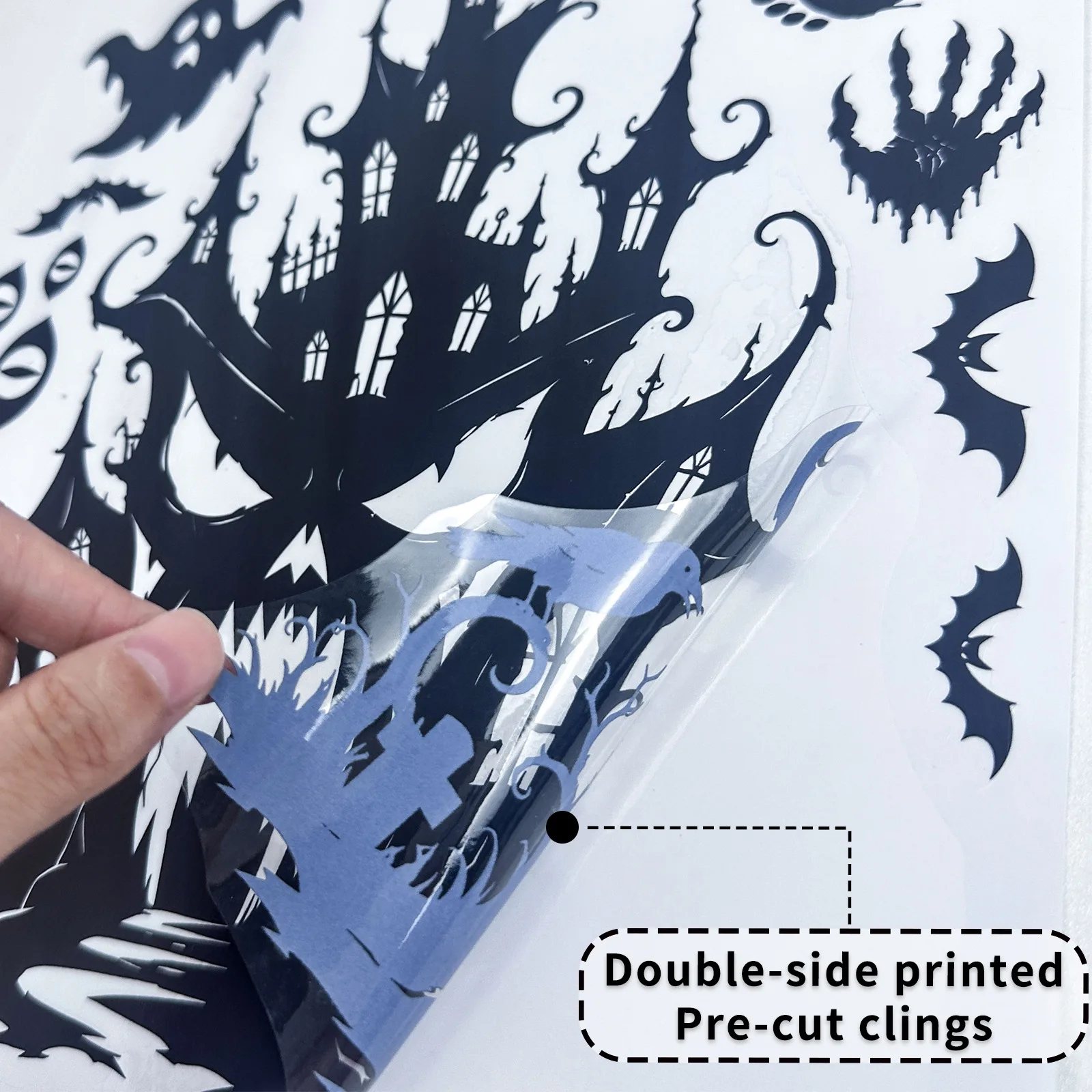 2 Sheets 9.84*13.78inch Large Halloween Static Window Stickers, Black Horror Reaper& Bat Decals for Mall Window Decor view 6