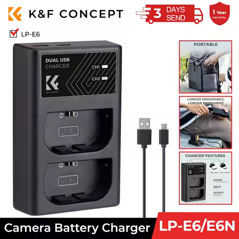 K&amp;F CONCEPT LP-E6/LP-E6N/LP-E6NH Battery Charger Dual Slot Quick Charger for Canon EOS R5 EOS R6 EOS R EOS 5D Mark IV 5D Cameras