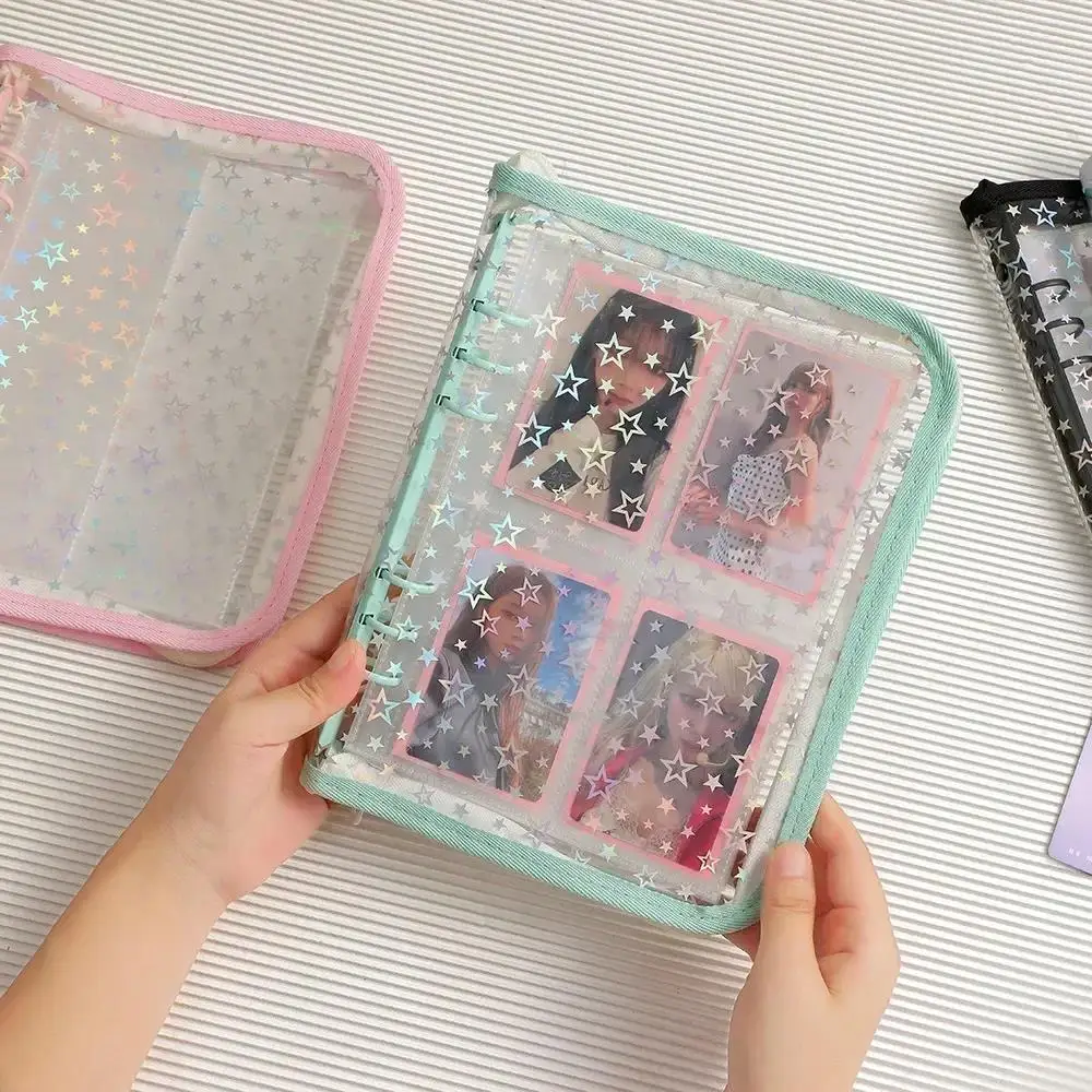 A5 Laser Star Zipper Binder Collect Book Refill Organizer DIY Journal Dairy Transparent Kpop Idol Photo Album Kawaii Stationery